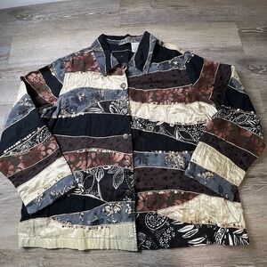 Units Woman Patchwork Jacket Women 1X Black Brown Mixed Media Sequin‎ Boho AL40